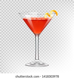 Cocktail Cosmopolitan in a cocktail glass, decorated with a citrus spiral. Vector