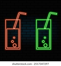 Cocktail Cosmopolitan Neon Design Element. Cocktail with lime, lemon. Party concept. Glowing Vector illustration of Drinks promotion..