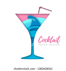 Cocktail cosmopolitan silhouette. Cut out paper art style design