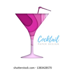 Cocktail cosmopolitan silhouette. Cut out paper art style design