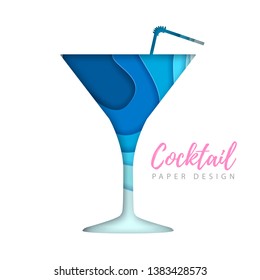 Cocktail cosmopolitan silhouette. Cut out paper art style design