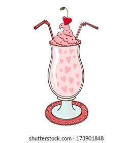 Cocktail for couple. Sketch vector element for romantic design 