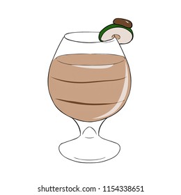 A cocktail of creamy liqueur with a layer, decorated with Apple. Vector Hand drawn illustration.