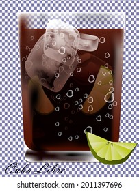Cocktail Cuba Libre in a glass with lime on a transparent background