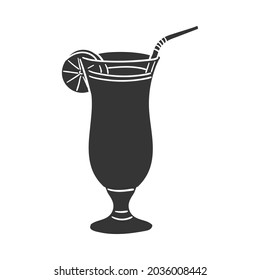 Cocktail Cup Icon Silhouette Illustration. Glass Juice Drink Vector Graphic Pictogram Symbol Clip Art. Doodle Sketch Black Sign.