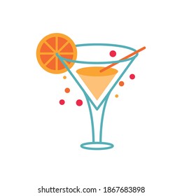cocktail cup with orange flat style icon vector illustration design