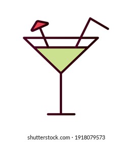 cocktail cup with umbrella and straw line and fill icon vector illustration design