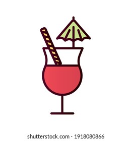 cocktail cup with umbrella and straw red beverage line and fill icon vector illustration design