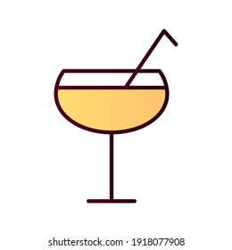 cocktail cup with yellow beverage and straw line and fill icon vector illustration design