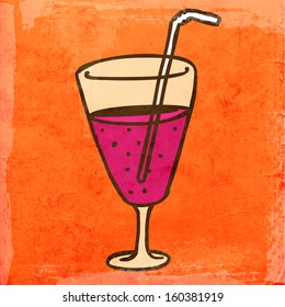 Cóctel. Ilustración de vectores de tracción manual, fondo de textura de papel de vintage