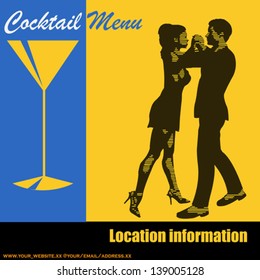 Cocktail Dance, Vector background illustration with a pair of dancers for a event menu for flyer