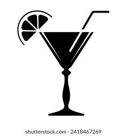 The cocktail is decorated with a slice of citrus. Vector icon.