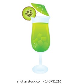 Cocktail decorated with slice of kiwi and little umbrella