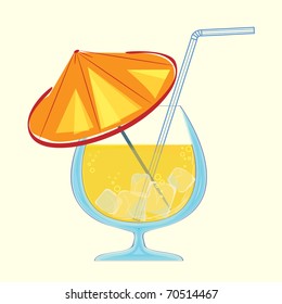 cocktail decorated with an umbrella and straw