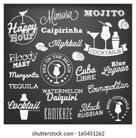 Cocktail Design Elements in Vintage Style. Calligraphic Labels and Badges. Vector Illustration.