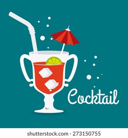 Cocktail design over blue background, vector illustration.