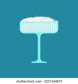 Cocktail dessert glass. Frozen alcohol drink with sprinkles and cream. Baileys for drink holiday and celebration. Winter style. Flat vector illustration with texture. Retro simple drink poster