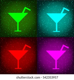 Cocktail disco party alcohol drink sign symbol on dark colored background.