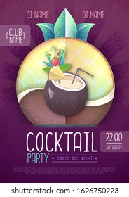 Cocktail disco party poster. Grainy texture vector illustration