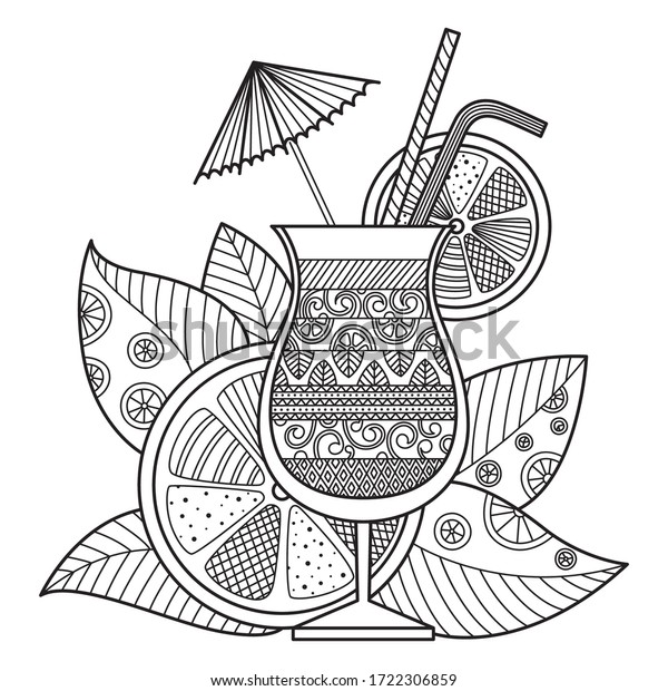 cocktail doodle coloring book page summer stock vector