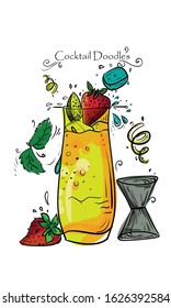 cocktail doodle illustration vector line art with colour