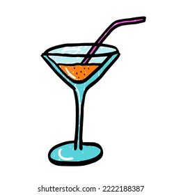 Cocktail doodle style. Hand drawn vector illustration. Line art cartoon character style isolated on white background.