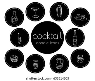 Cocktail doodle vector icon set