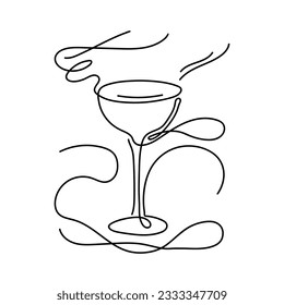 cocktail drawing by one continuous line, isolated, vector