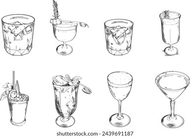 Cocktail drawing vector illustration for drink and bar menu