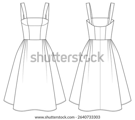 Cocktail Dress, Midi Dress Vector, Dress Flat Design technical drawing Illustration