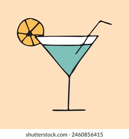 cocktail. drink. drink. alcohol bar. beach bar. color doodle drawing. Doodle. vector. on a colored background. beautiful colors. sweet. ice. chilled. the fever is quenching.
