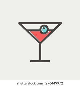 Cocktail drink with cherry icon thin line for web and mobile, modern minimalistic flat design. Vector icon with dark grey outline and offset colour on light grey background.