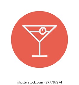 Cocktail drink with cherry thin line icon for web and mobile minimalistic flat design. Vector white icon inside the red circle