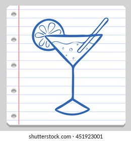 Cocktail Drink Computer Notebook School Doodle Icons Hand Made vector illustration sketch.