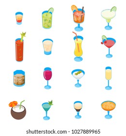 Cocktail Drink in Glass 3d Icons Set Isometric View Alcohol Beverage for Bar, Restaurant or Party. Vector illustration