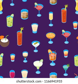 Cocktail Drink in Glass 3d Seamless Pattern Background Alcohol Beverage for Bar, Restaurant or Party. Vector illustration