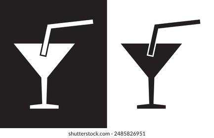 Cocktail drink glass icon isolated on black and white background. EPS 10