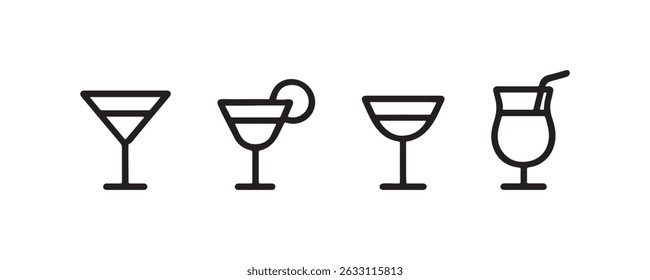 Cocktail and drink glass icons in outline style Vector