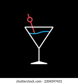 Cocktail drink glass isolated on black background icon vector. Graph symbol for bar and cafe web site and apps design, logo, app, UI