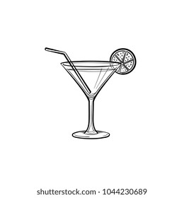 Cocktail drink hand drawn outline doodle icon. Vector sketch illustration of glass with alcohol cocktail drink for print, web, mobile and infographics isolated on white background.