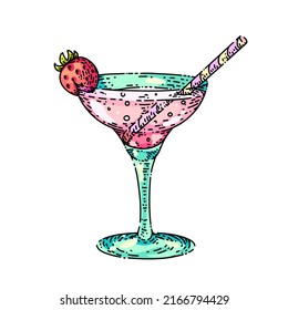 cocktail drink hand drawn vector. alcohol glass, martini party, summer bar, beach beverage cocktail drink sketch. isolated color illustration