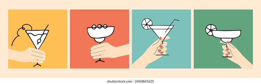 cocktail. drink. the hand is holding a glass. in his hands. the girl's hands. flat. doodle glass. glass. glass. alcohol. fresh. sweet.