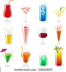 Cocktail and Drink icon Collection vector cartoon.