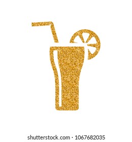 Cocktail drink icon in gold glitter texture. Sparkle luxury style vector illustration.
