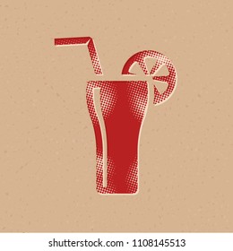 Cocktail drink icon in halftone style. Grunge background vector illustration.