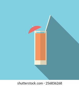 Cocktail drink icon in modern flat design, long shadow. Alcohol beverage drink symbol, vintage style. Eps10 vector illustration