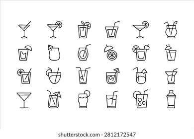 Cocktail and drink icon set for bar menus and nightlife branding