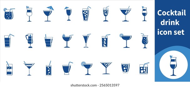 Cocktail drink icon set, martini, fruit, drink, isolated, sign, ice, can, tea, cup, wine, beer, champagne, silhouette, coffee, beverage, cocktail, bar, drink, soda, juice and more.