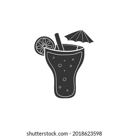 Cocktail Drink Icon Silhouette Illustration. Beverage Vector Graphic Pictogram Symbol Clip Art. Doodle Sketch Black Sign.