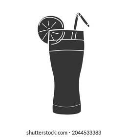 Cocktail Drink Icon Silhouette Illustration. Summer Beverage Vector Graphic Pictogram Symbol Clip Art. Doodle Sketch Black Sign.
